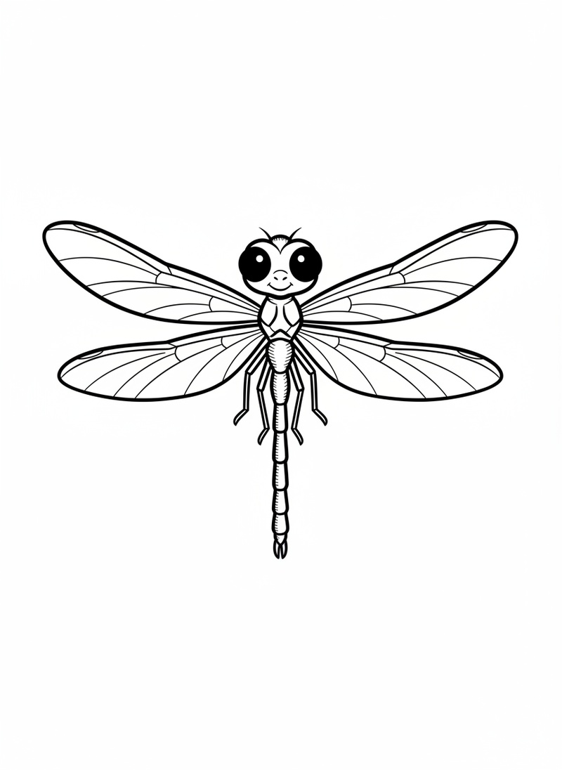 Dragonfly the Hunter in Classic Coloring Book - Black & White Illustration