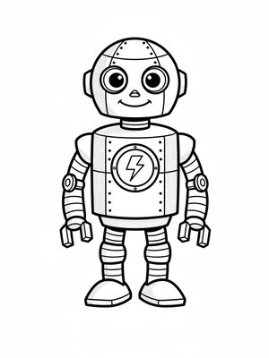 Sparky the Robot Helper in Classic Coloring Book - Black & White Illustration