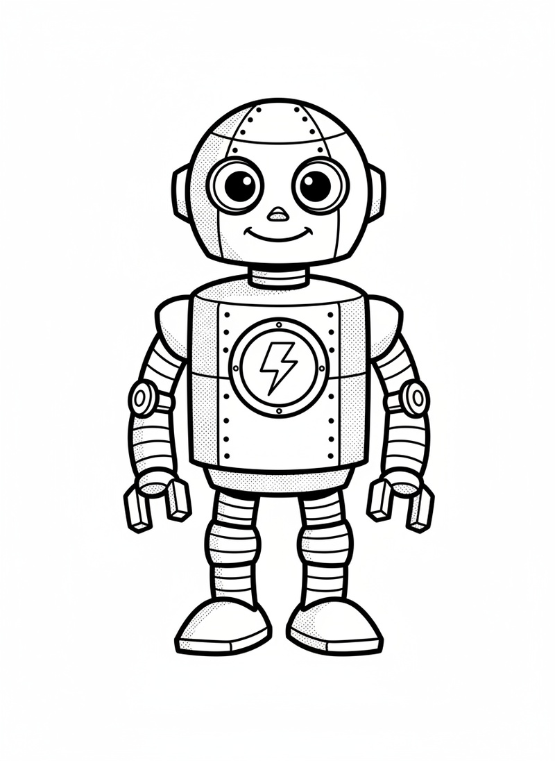 Sparky the Robot Helper in Classic Coloring Book - Black & White Illustration