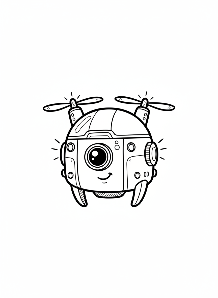 Buzz the Space Drone - Black & White Illustration