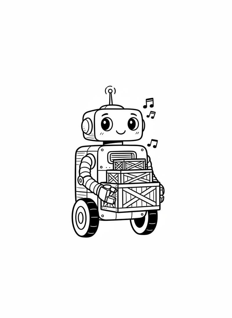 Beep the Robot Companion in Classic Coloring Book - Black & White Illustration