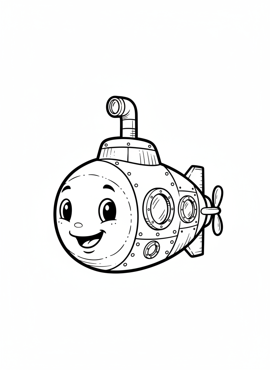 Splash the Mini Submarine - Black & White Illustration