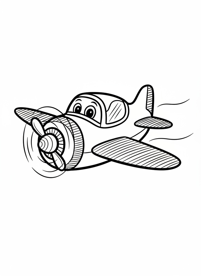 Sky the Toy Plane in Classic Coloring Book - Black & White Illustration