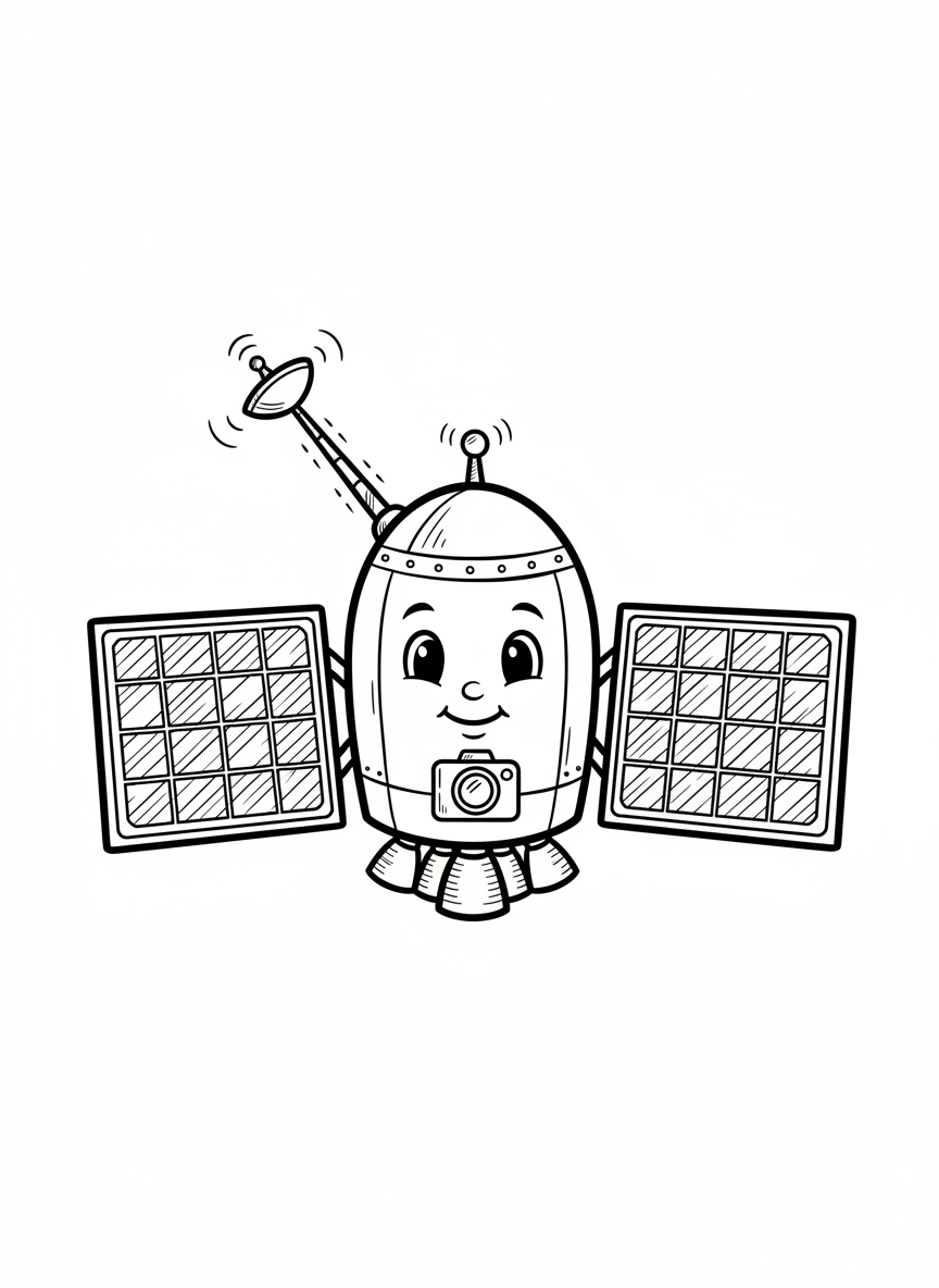 Rocket the Space Probe - Black & White Illustration