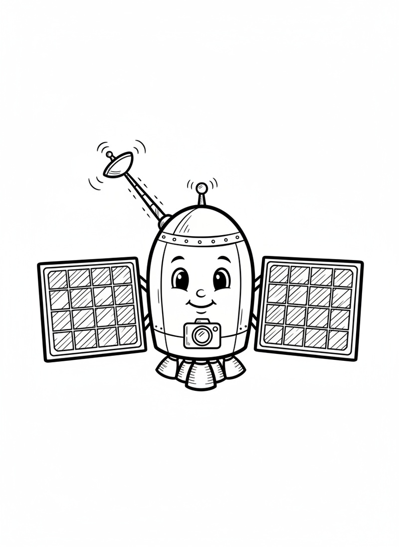 Rocket the Space Probe in Classic Coloring Book - Black & White Illustration