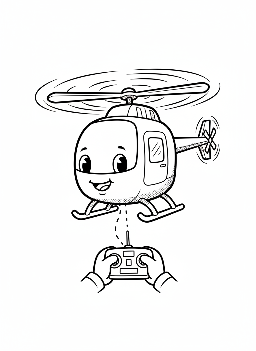 Soar the Toy Helicopter - Black & White Illustration