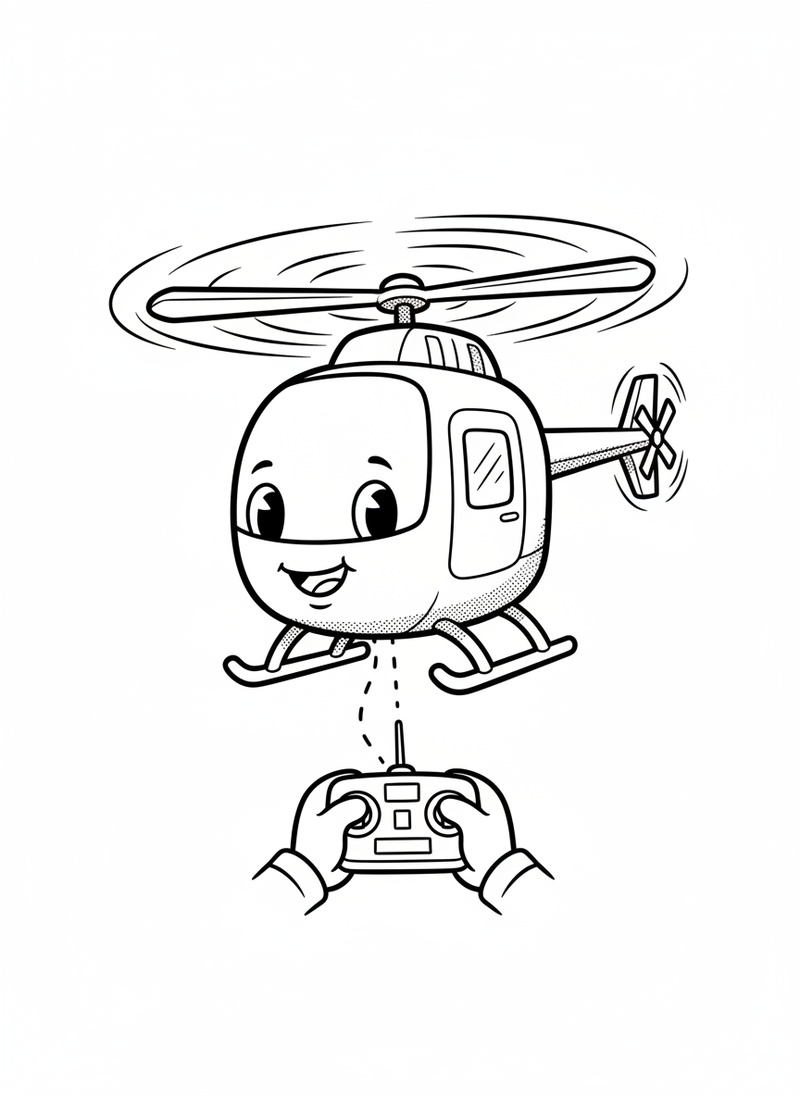 Soar the Toy Helicopter in Classic Coloring Book - Black & White Illustration