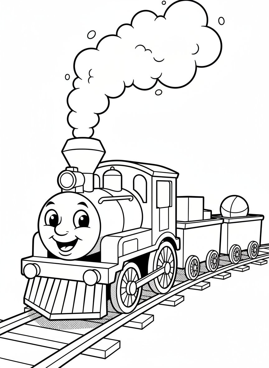 Chugga the Toy Train - Black & White Illustration