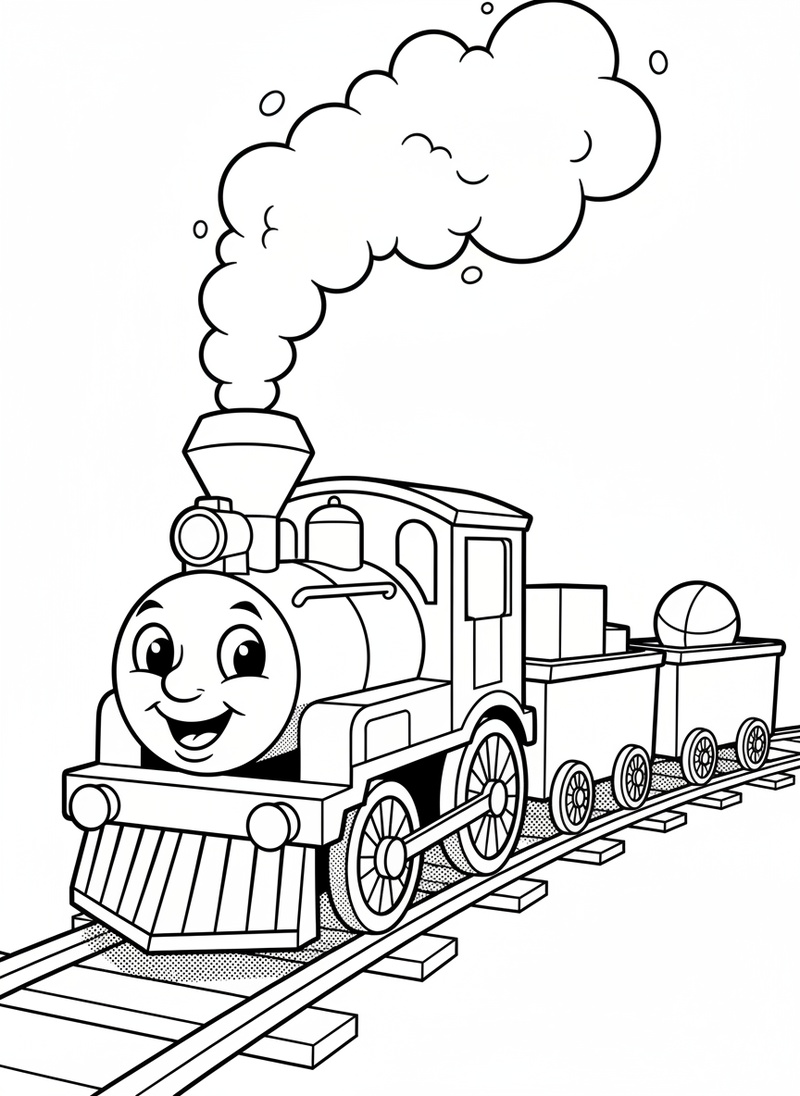 Chugga the Toy Train in Classic Coloring Book - Black & White Illustration