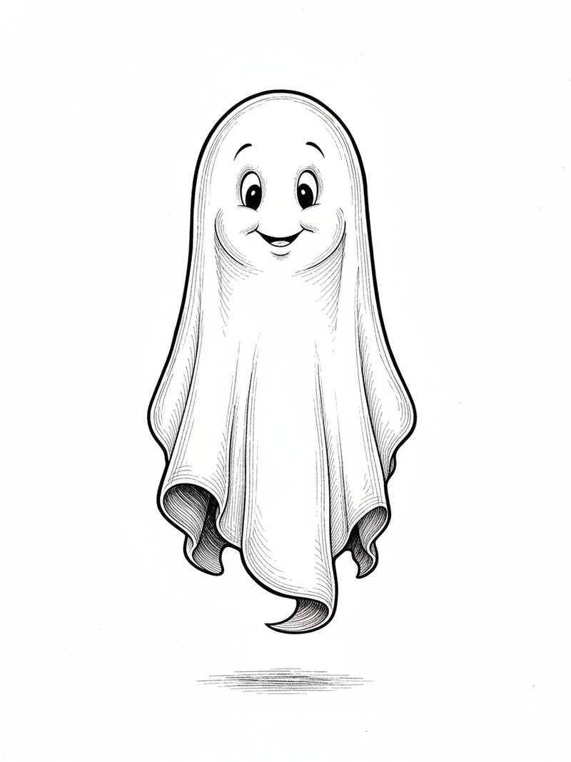 Casper the Friendly Ghost in Fairy Tale Classic - Black & White Illustration