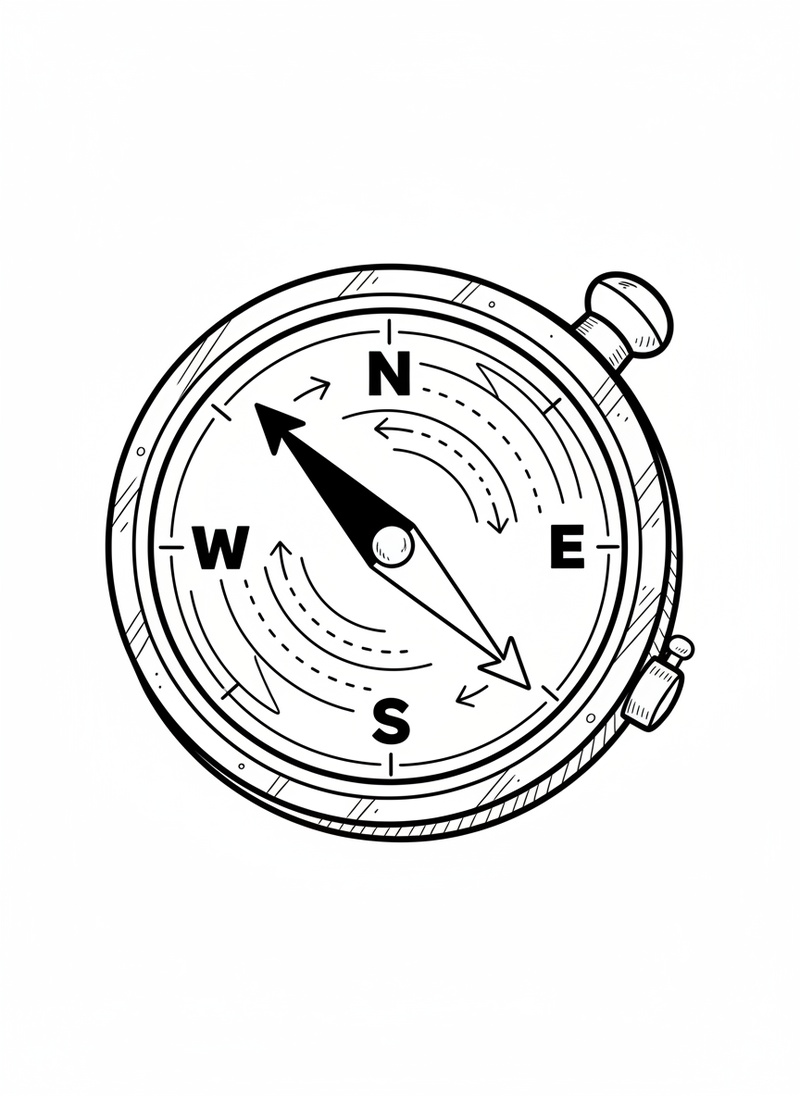 Explorer's Compass in Classic Coloring Book - Black & White Illustration