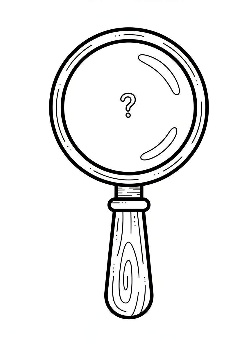 Magnifying Glass Detective Tool - Black & White Illustration