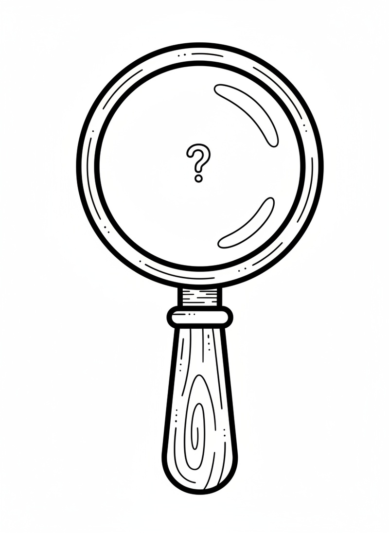 Magnifying Glass Detective Tool in Classic Coloring Book - Black & White Illustration