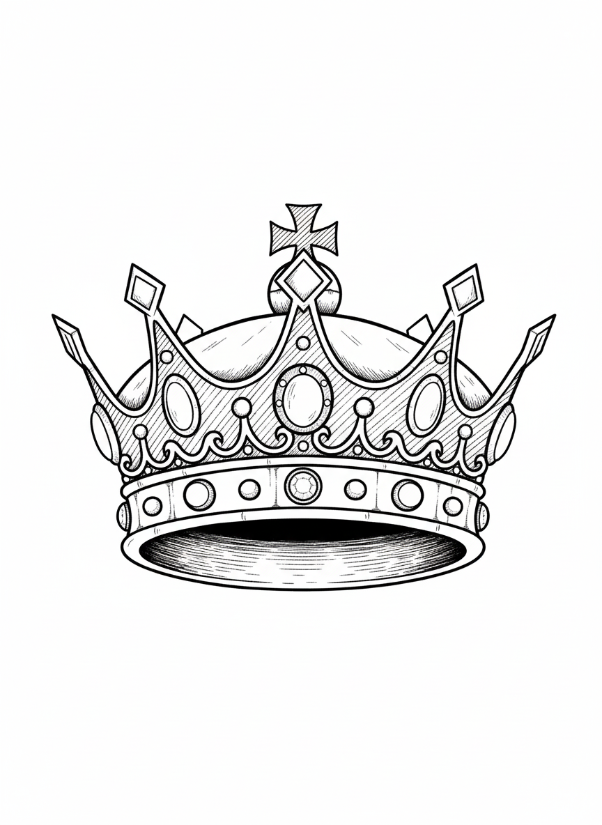 Ancient Golden Crown - Black & White Illustration
