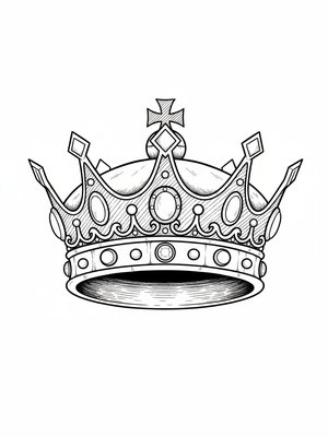 Ancient Golden Crown in Classic Coloring Book - Black & White Illustration