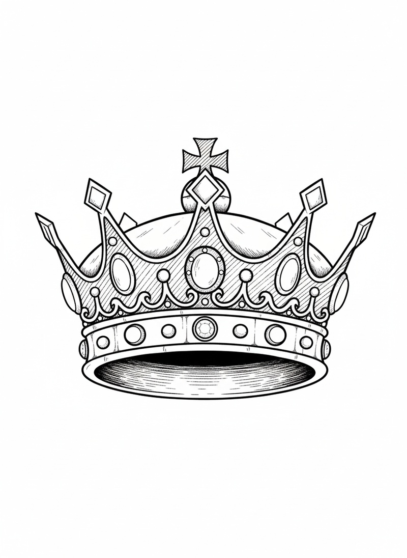 Ancient Golden Crown in Classic Coloring Book - Black & White Illustration