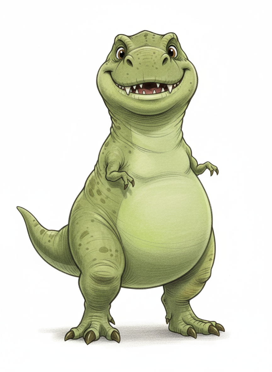 Dexter the Friendly Dinosaur - Full Colored Illustration
