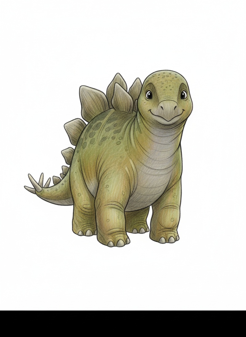 Spike the Stegosaurus in Gentle Pencil - Full Colored Illustration
