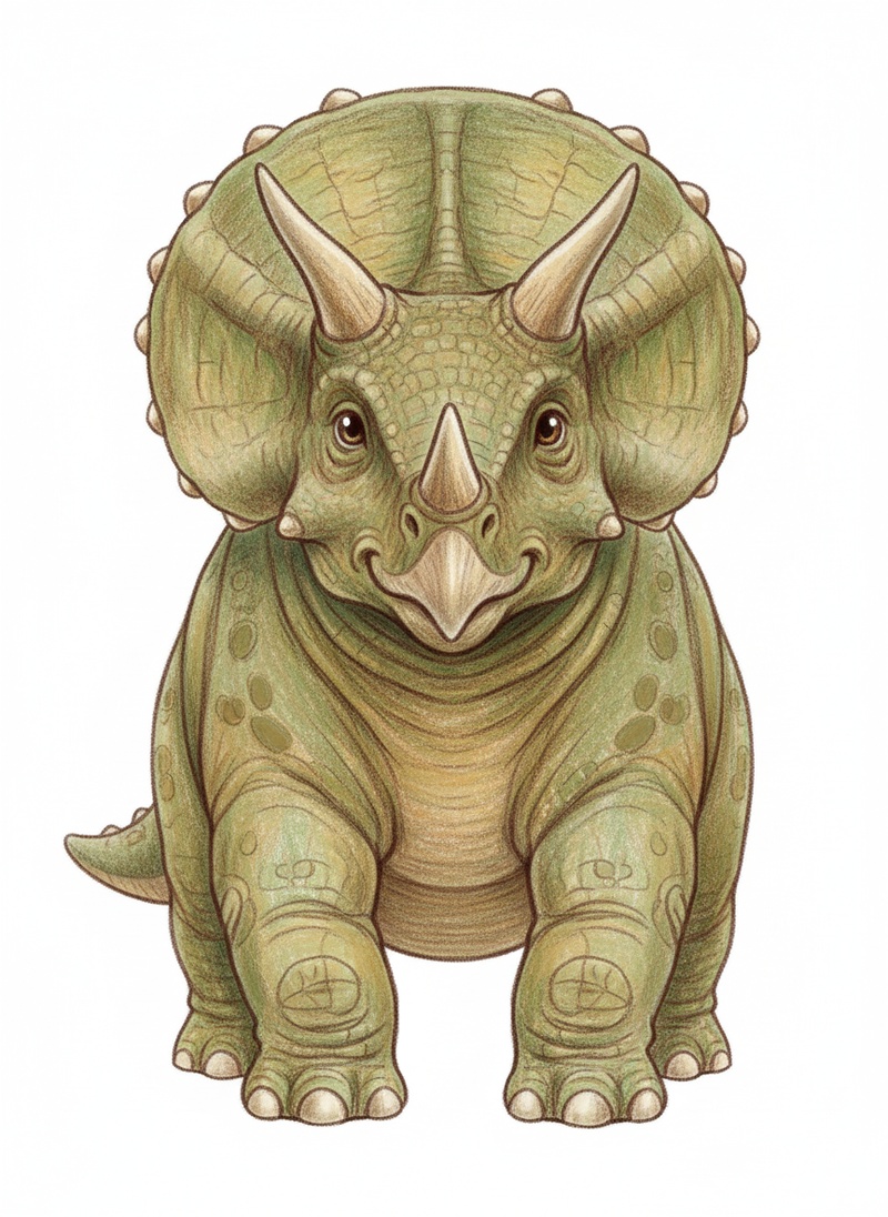 Trixie the Triceratops in Gentle Pencil - Full Colored Illustration