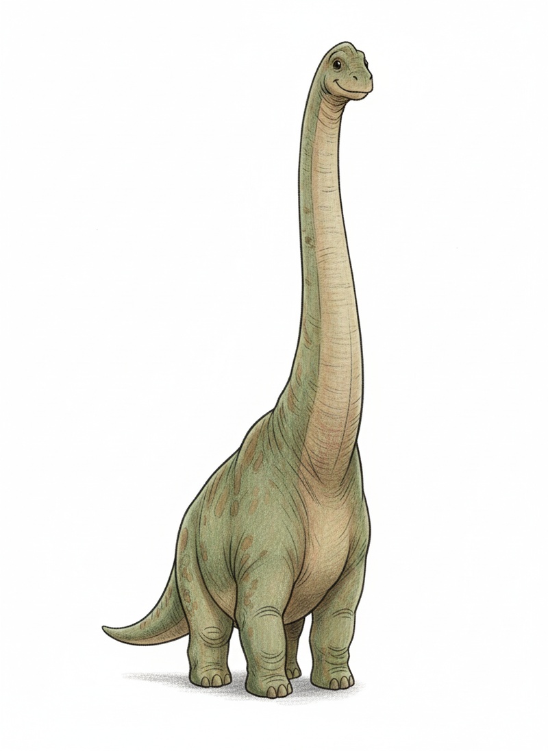 Stretch the Brachiosaurus in Gentle Pencil - Full Colored Illustration