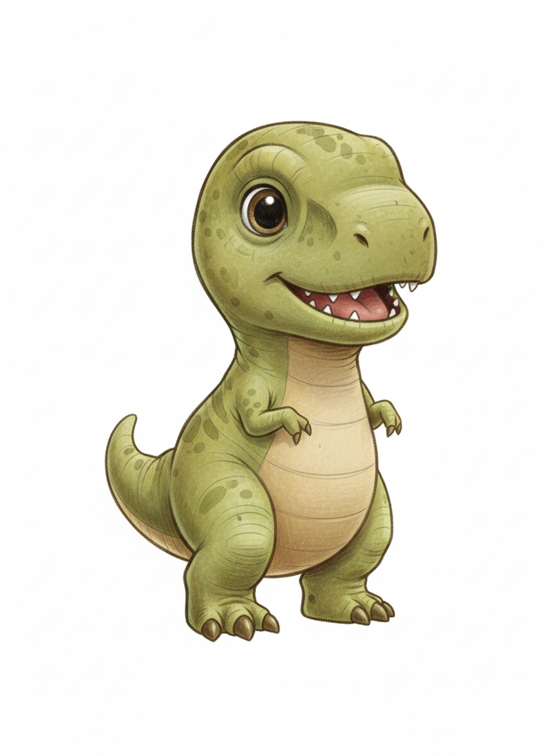 Chomper the Baby T-Rex in Gentle Pencil - Full Colored Illustration