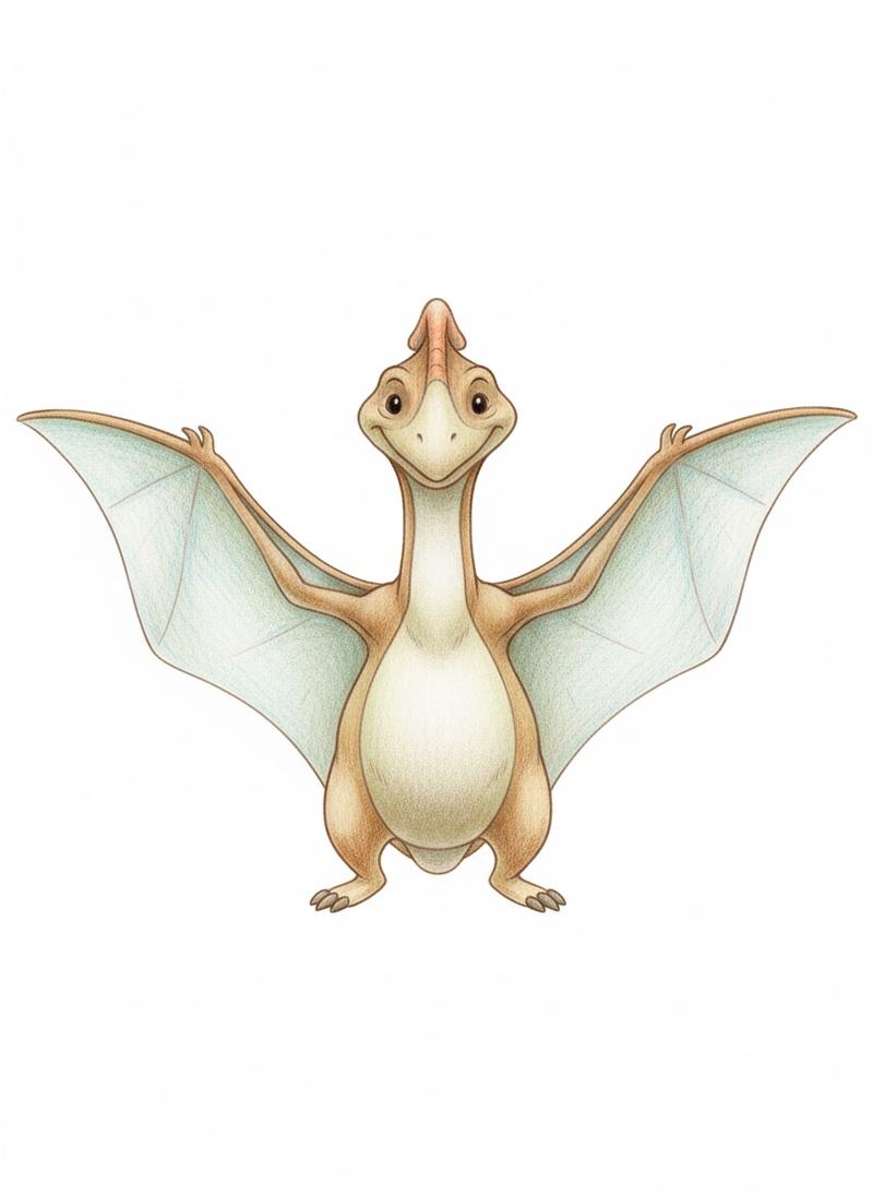 Wings the Pteranodon in Gentle Pencil - Full Colored Illustration
