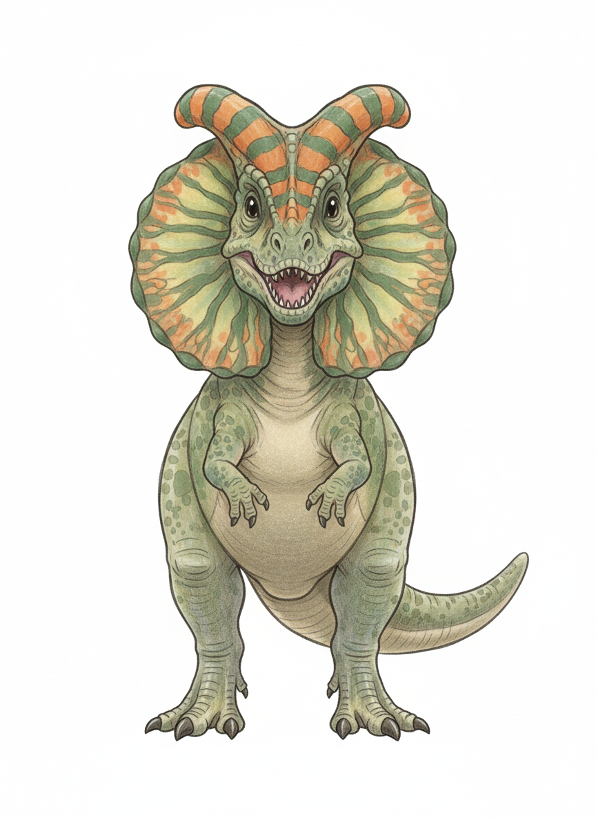 Spitter the Dilophosaurus - Full Colored Illustration