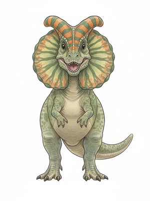 Spitter the Dilophosaurus in Gentle Pencil - Full Colored Illustration