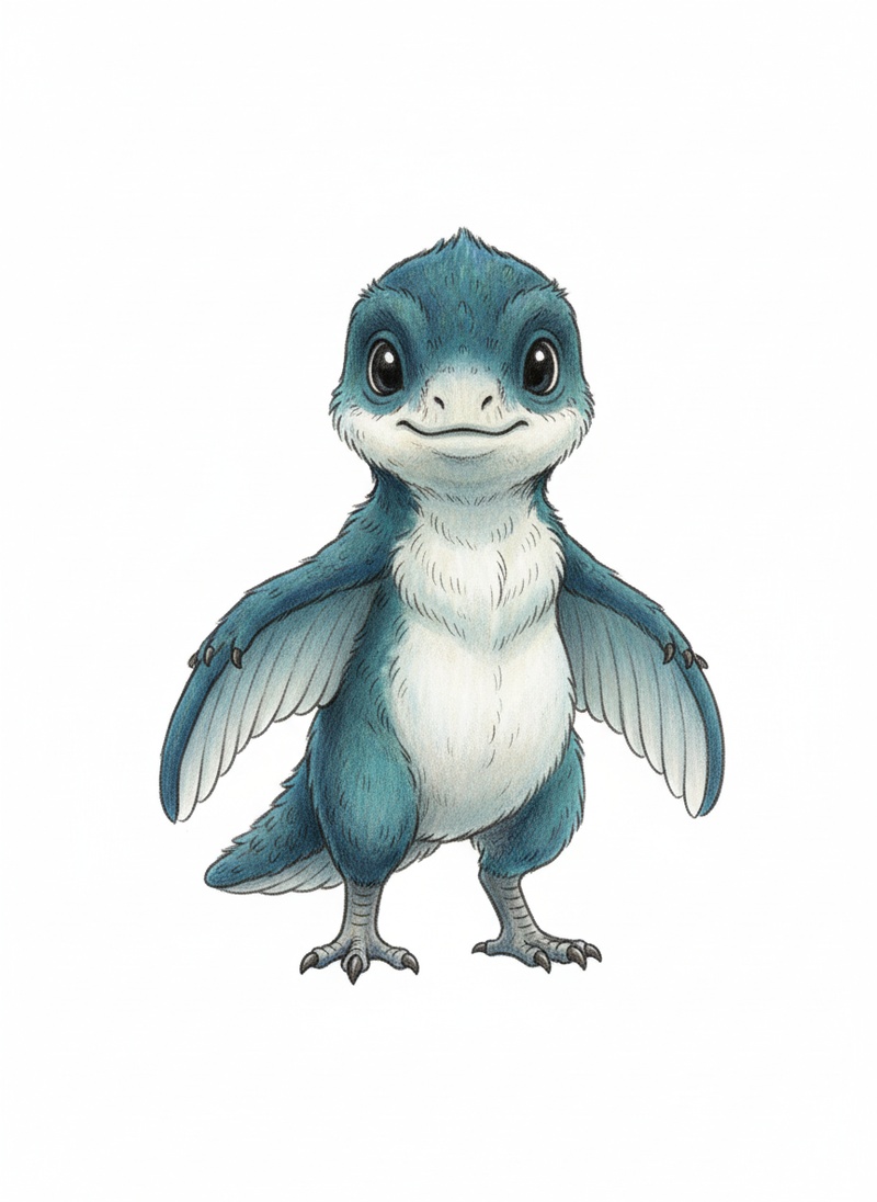 Pounce the Microraptor in Gentle Pencil - Full Colored Illustration