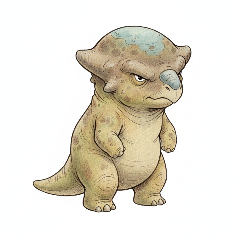 Pluto the Pachycephalosaurus in Gentle Pencil - Full Colored Illustration