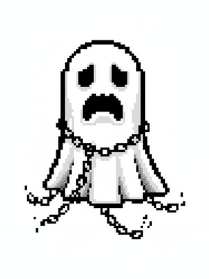 Spook the Scary Ghost in Pixel Art - Black & White Illustration