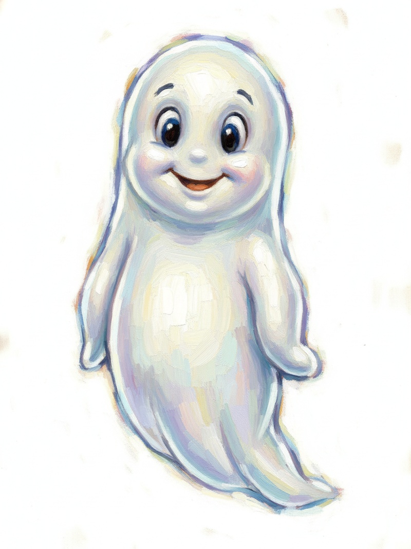 Casper the Friendly Ghost in Impressionist Painting - Full Colored Illustration
