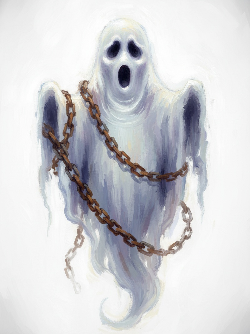 Spook the Scary Ghost in Impressionist Painting - Full Colored Illustration