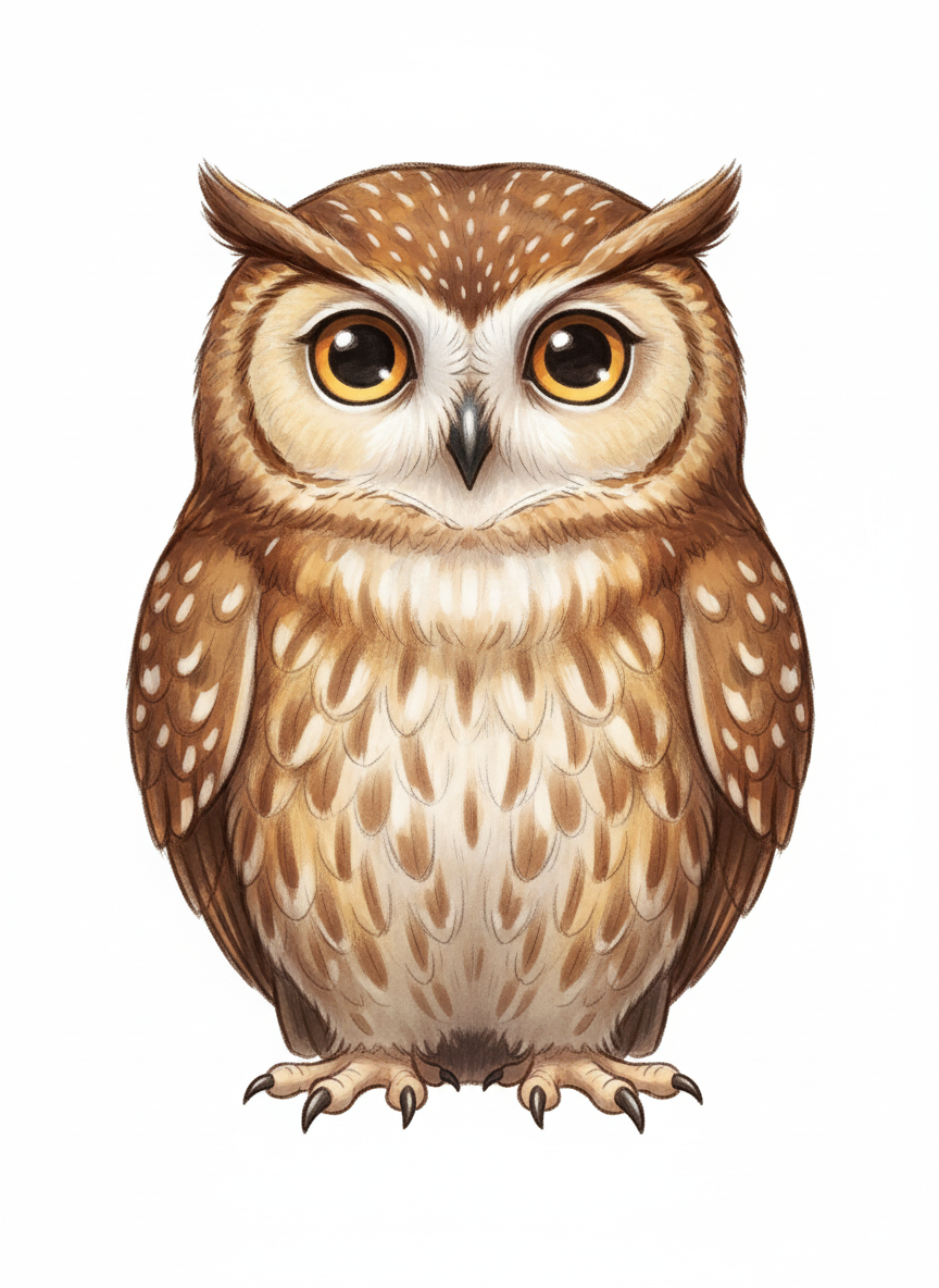 Scout the Wise Owl - Full Colored Illustration