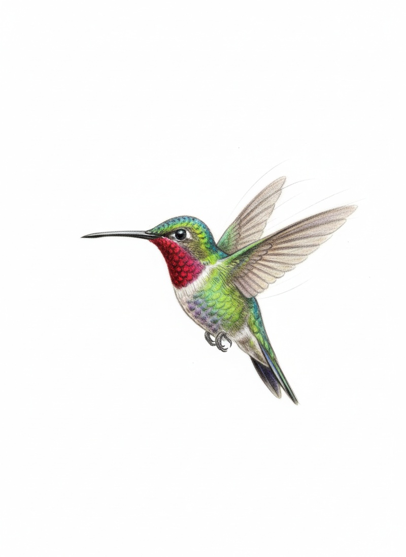 Ruby the Hummingbird in Gentle Pencil - Full Colored Illustration
