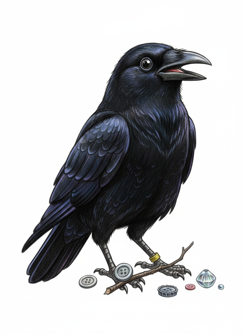 Squawk the Crow in Gentle Pencil - Full Colored Illustration
