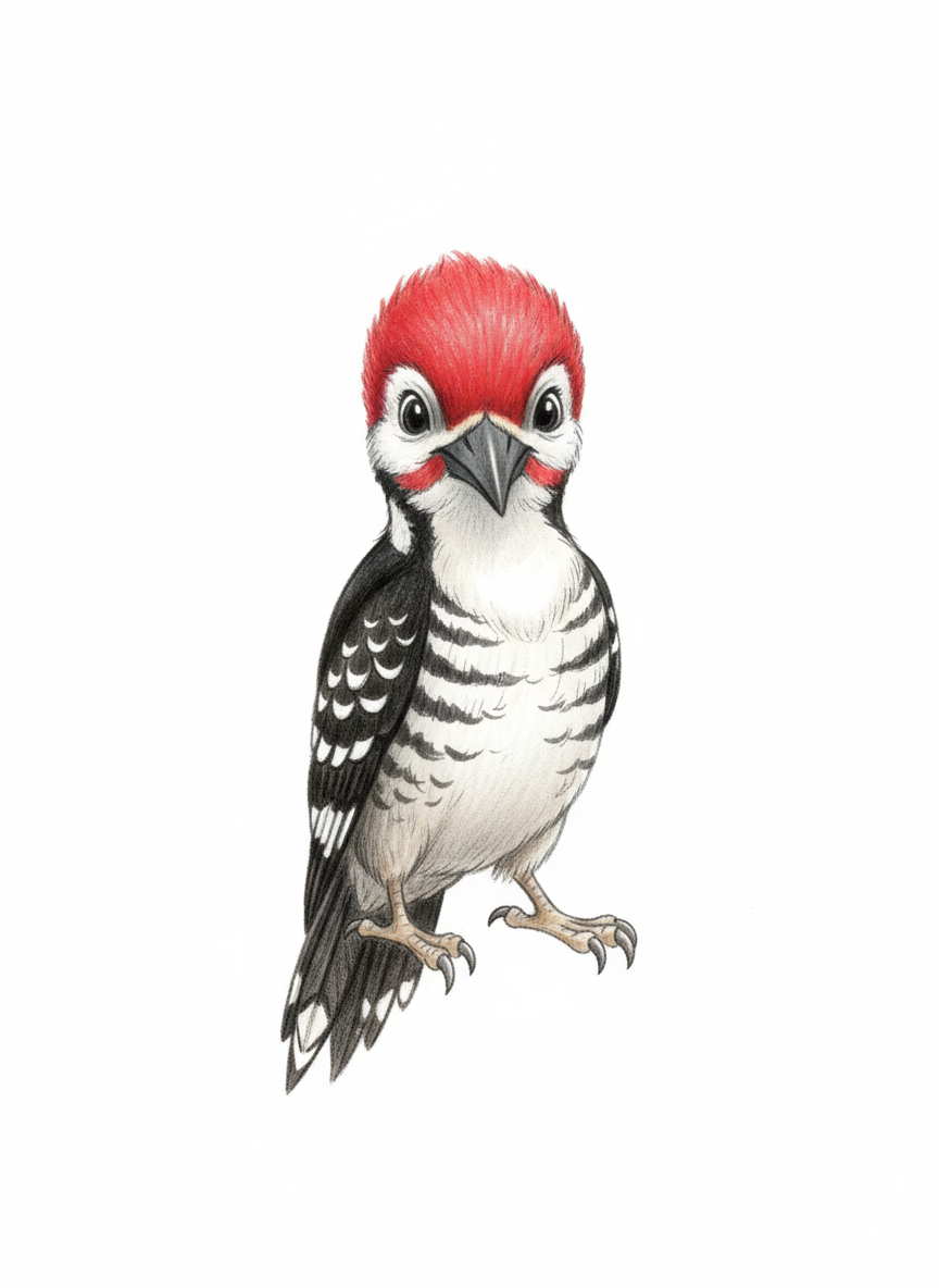 Peck the Woodpecker - Full Colored Illustration