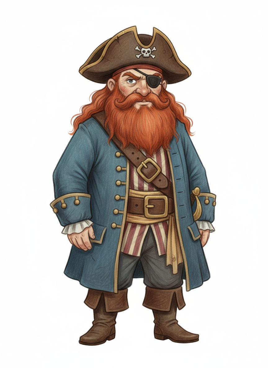 Captain Redbeard the Pirate - Full Colored Illustration