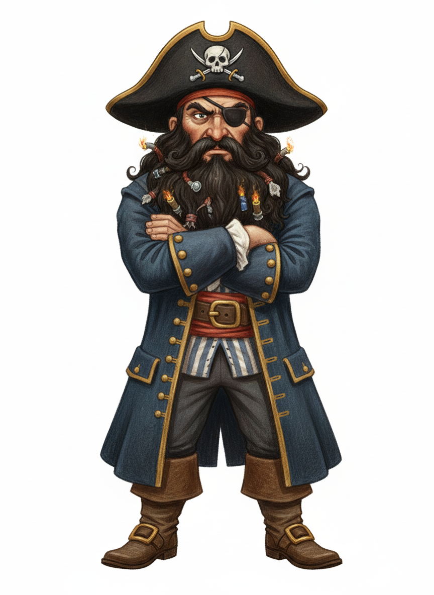 Blackbeard the Villain Pirate - Full Colored Illustration
