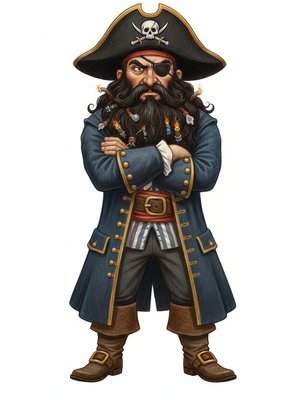 Blackbeard the Villain Pirate in Gentle Pencil - Full Colored Illustration