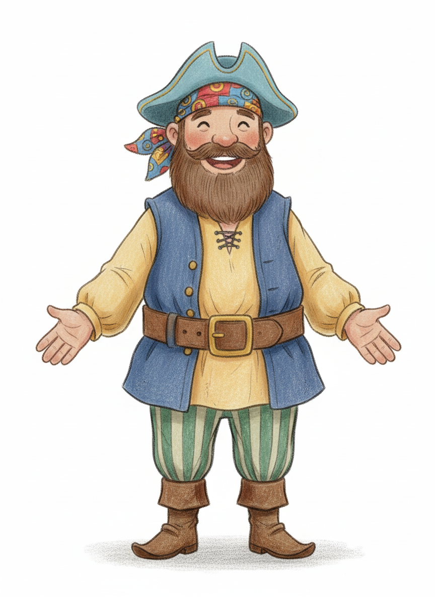 Captain Jolly the Friendly Pirate - Full Colored Illustration
