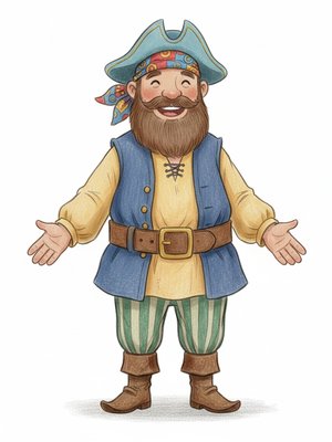 Captain Jolly the Friendly Pirate in Gentle Pencil - Full Colored Illustration