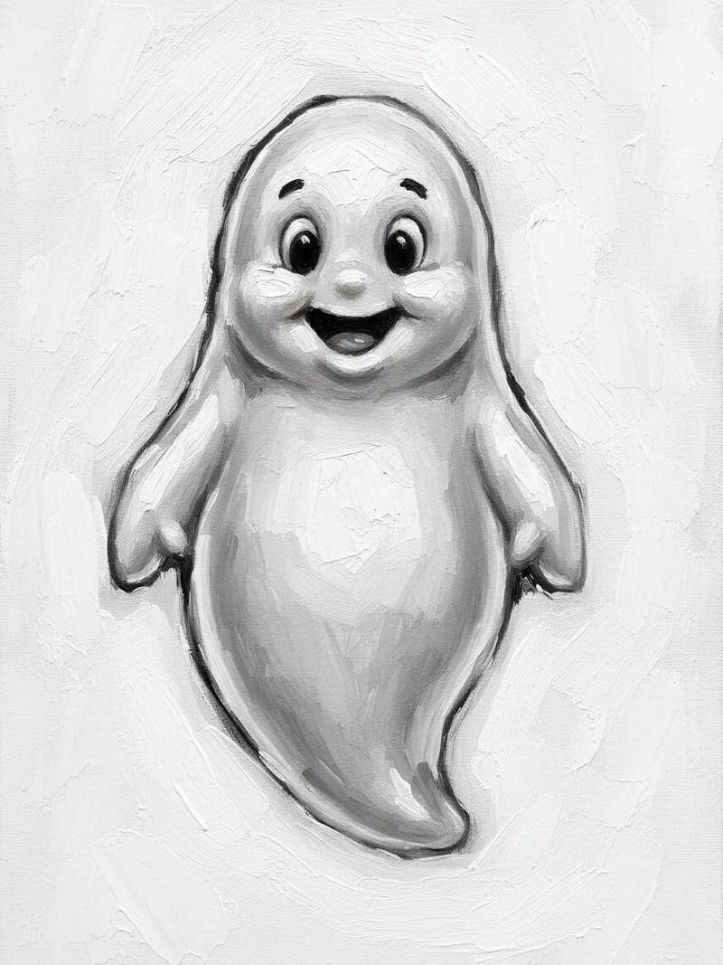 Casper the Friendly Ghost in Impressionist Painting - Black & White Illustration