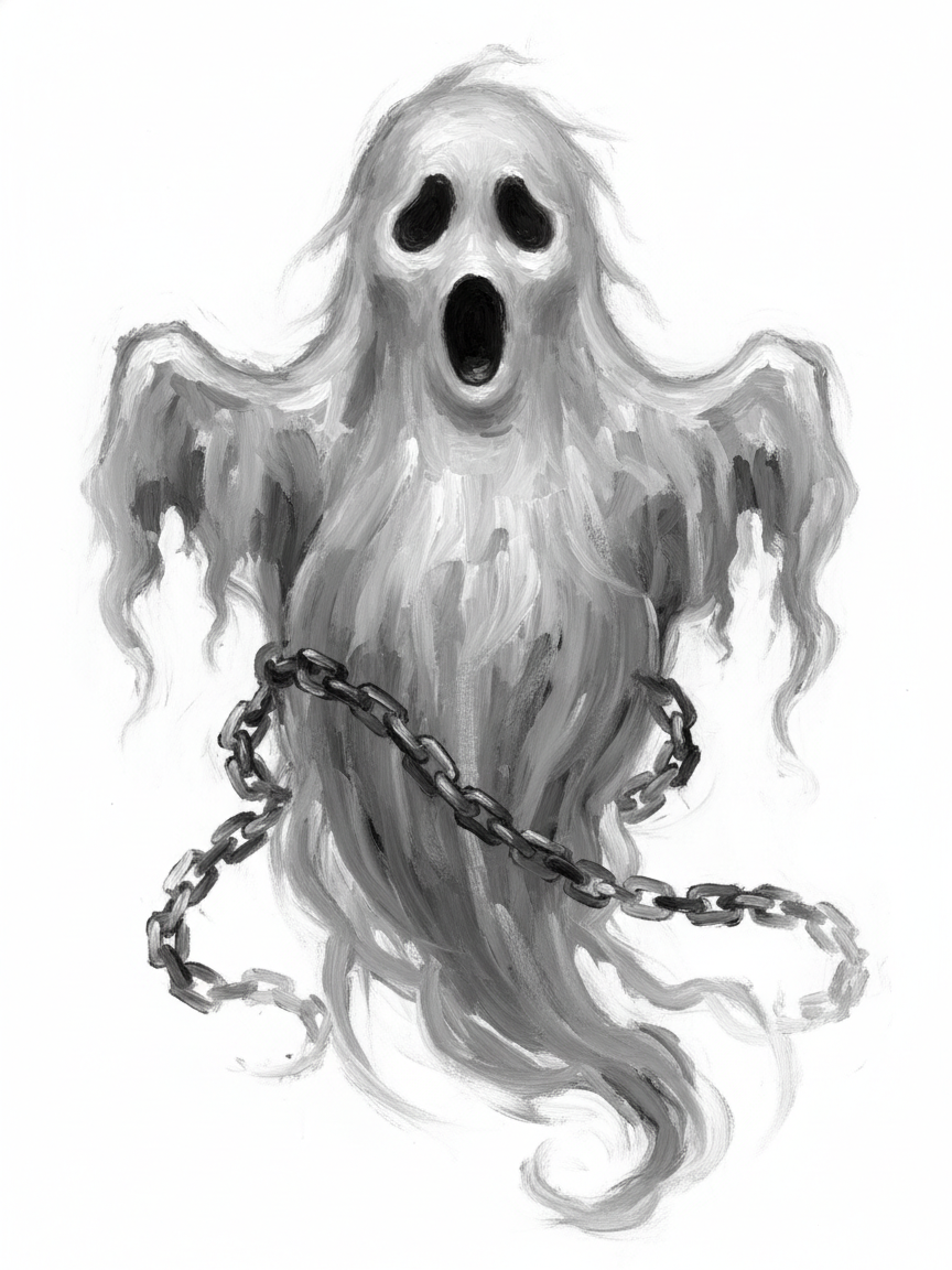 Spook the Scary Ghost - Black & White Illustration