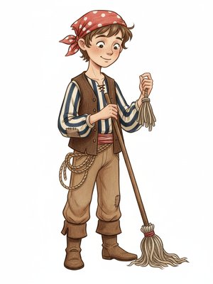 Swabby the Pirate Deckhand in Gentle Pencil - Full Colored Illustration