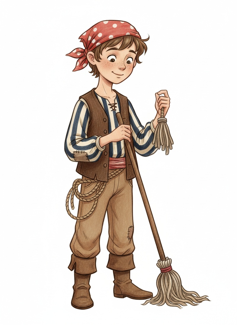Swabby the Pirate Deckhand in Gentle Pencil - Full Colored Illustration