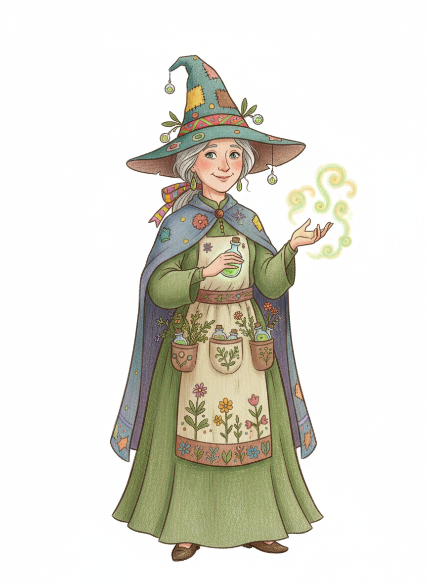 Hazel the Helpful Witch - Full Colored Illustration