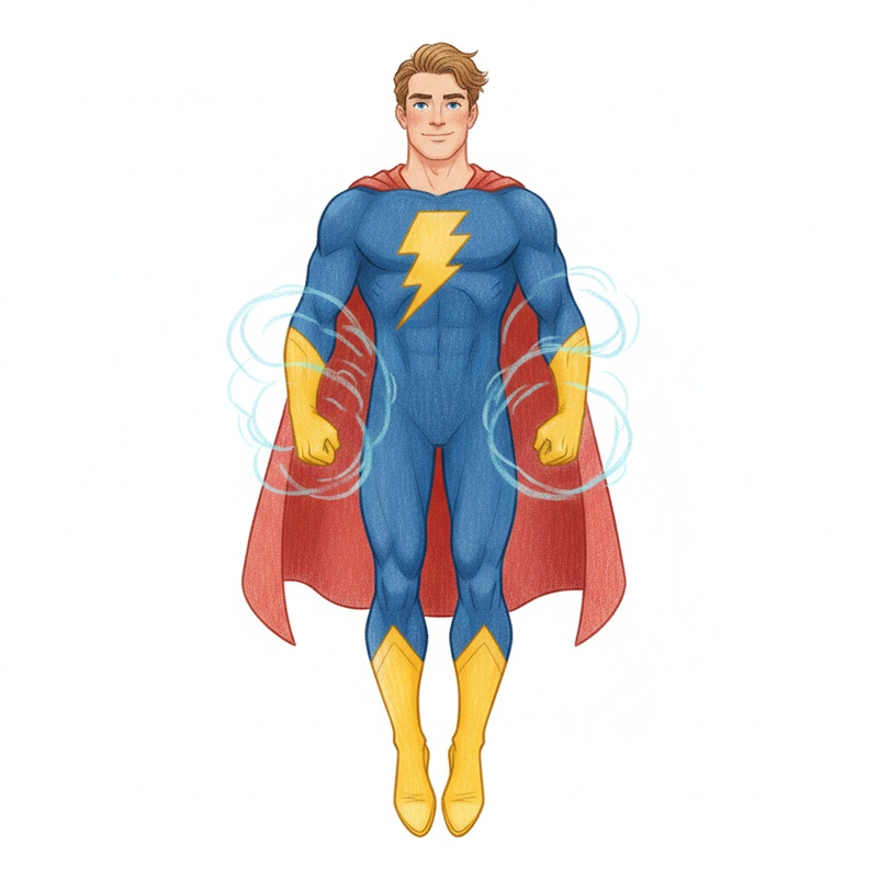 Captain Thunder the Superhero in Gentle Pencil - Full Colored Illustration