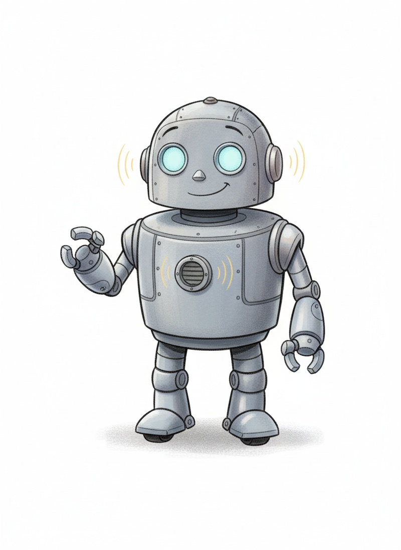 Bolt the Robot Helper in Gentle Pencil - Full Colored Illustration