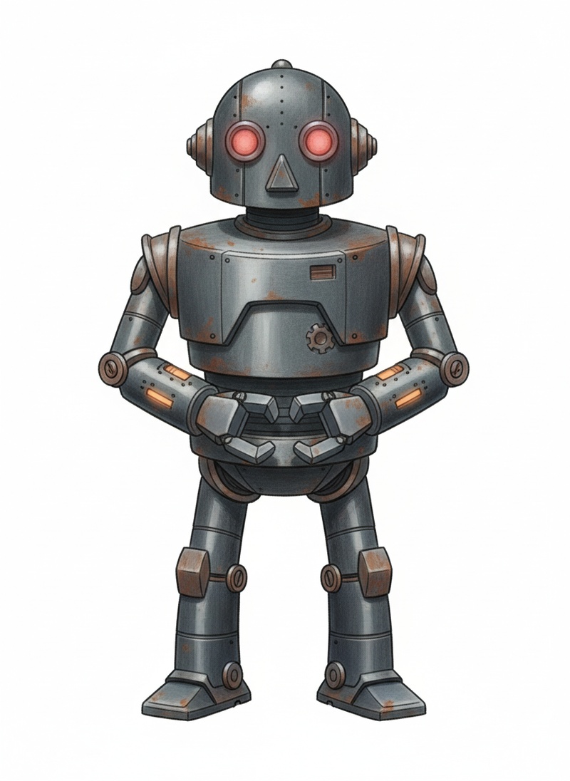 Cyber the Villain Robot in Gentle Pencil - Full Colored Illustration